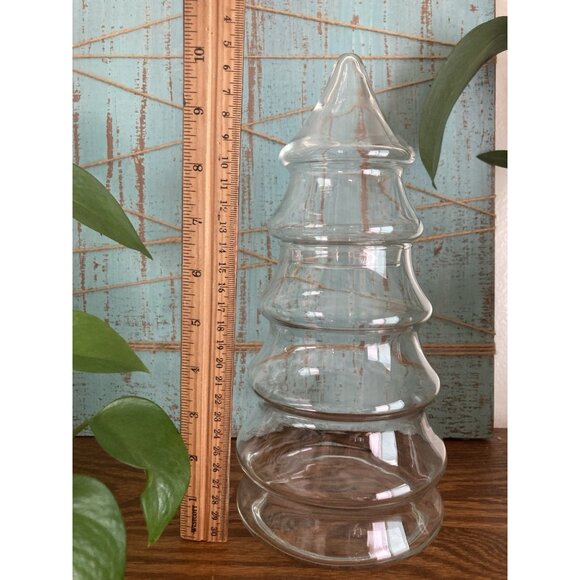 VintageClear Glass Christmas Tree Apothecary Candy Jar 10” Tall 2 Piece Jar - Picture 2 of 8